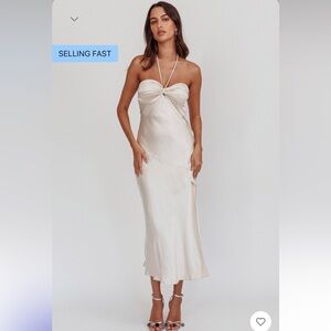 Selfie Leslie Kindred Spirit Strapless Gathered Bust Midi Dress Champagne